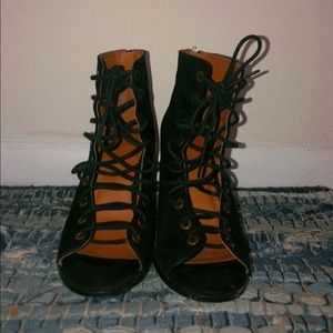 Black Laced-up Suede Heel Sandals (CIARA)